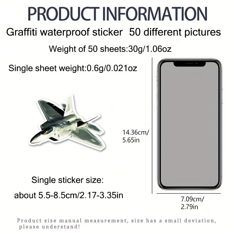 50pcs Fighter Jet Doodle Stickers Military Waterproof Sticker