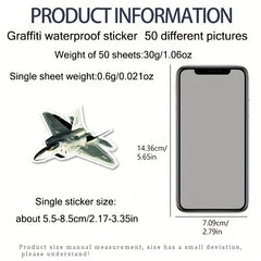 50pcs Fighter Jet Doodle Stickers Military Waterproof Sticker