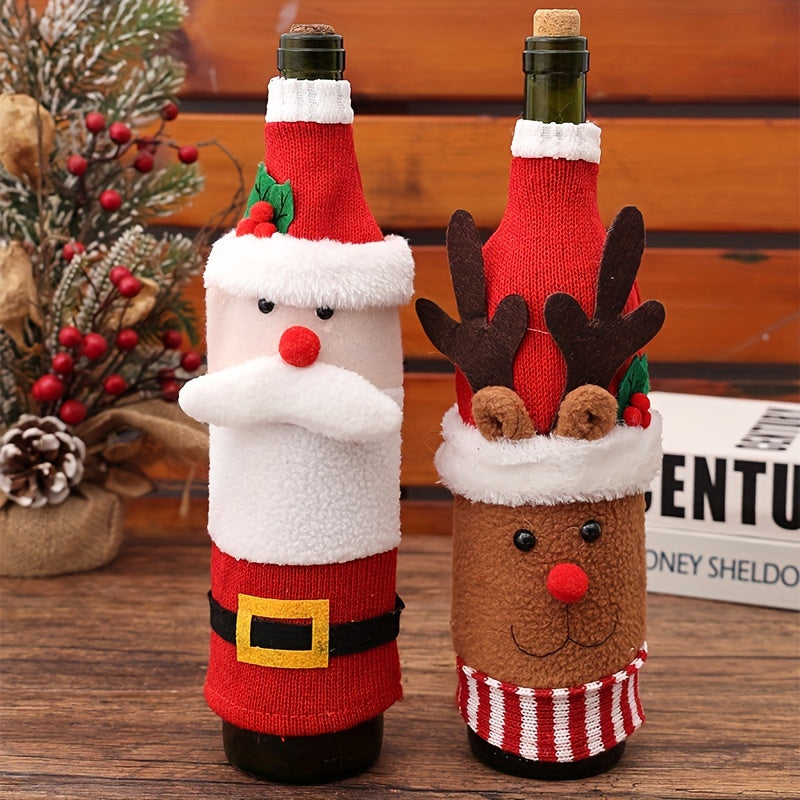 Christmas Knitted Cartoon Wine Bottle Set Flannel Old Man Snowman Bag