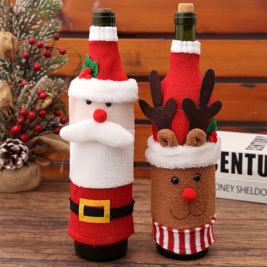 Christmas Knitted Cartoon Wine Bottle Set Flannel Old Man Snowman Bag
