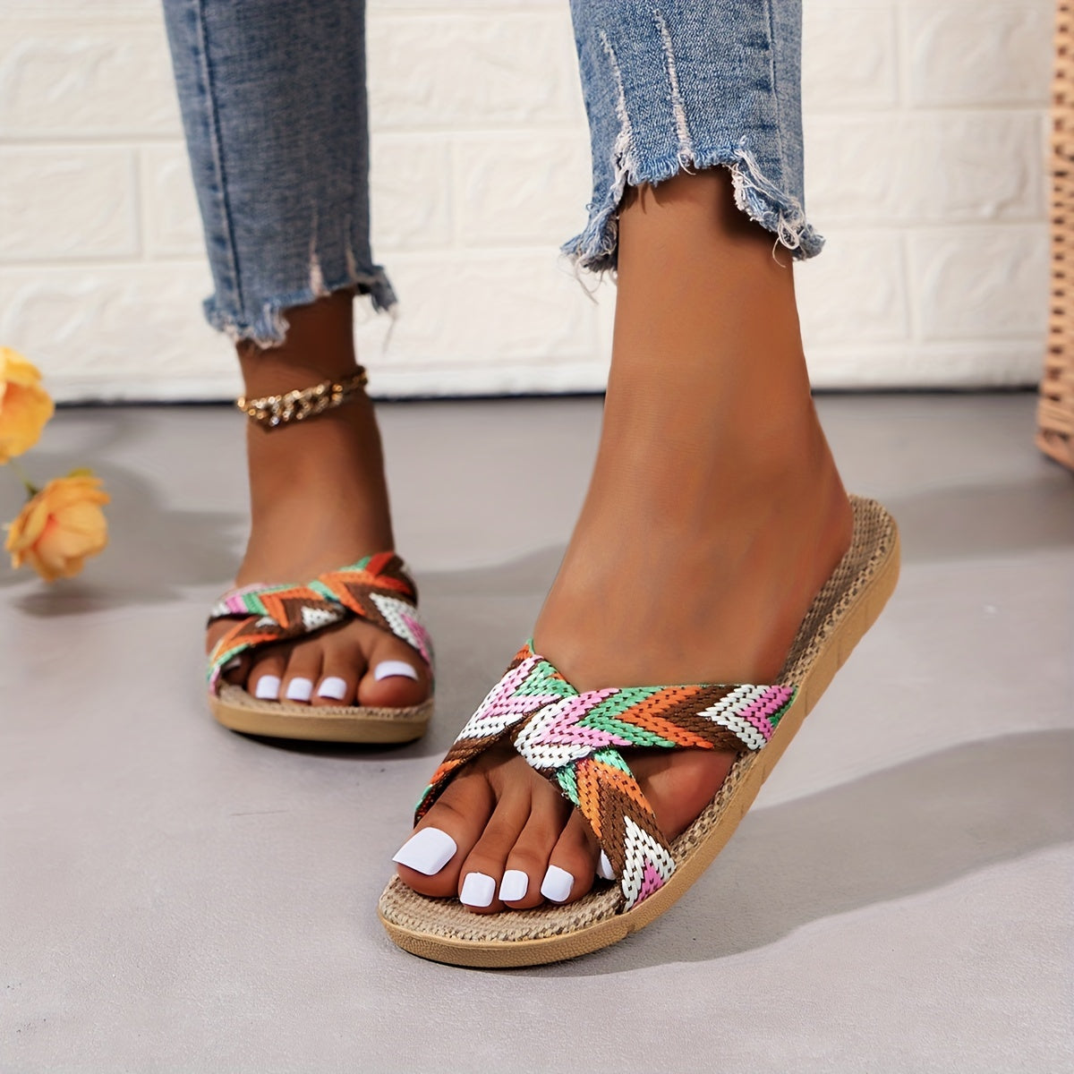 Colorful Knit Slides Open Toe Slip on Shoes Casual & Fashionable