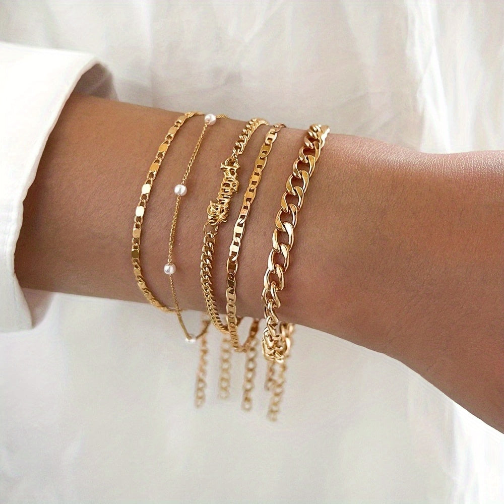 5 Pcs Hollow Chain Bracelet Minimalist Stackable Chain Bracelet