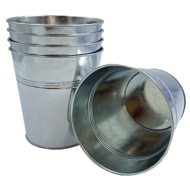 5pcs Galvanized Bucket Metal Flower Pot Round Planter Plant Basket