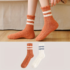 2 Pairs Striped Floor Socks Women's Stockings