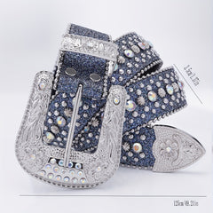 Beaded Side Leather Belt with Artificial Diamond Inlay