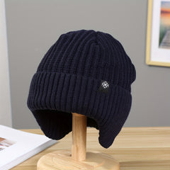 Winter Outdoor Ear Protection Plus Velvet Knitted Hat Solid Windproof Thickened