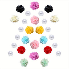 28pcs Colorful Pearl & Flower Shoe Charms for Clogs DIY Accessory