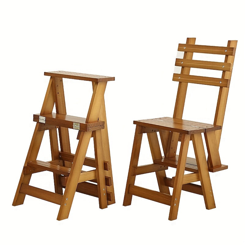 3-Layer Folding Ladder Stool Changing Chair Dual Purpose Wooden Ladder