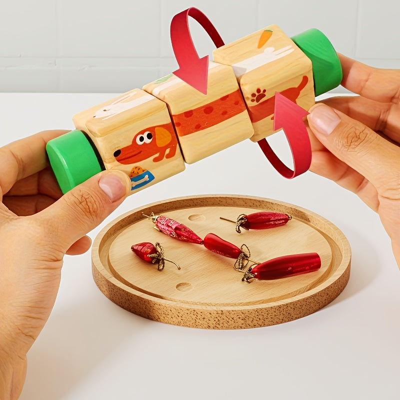 Wooden Animal Rotating Puzzle Blocks for Education