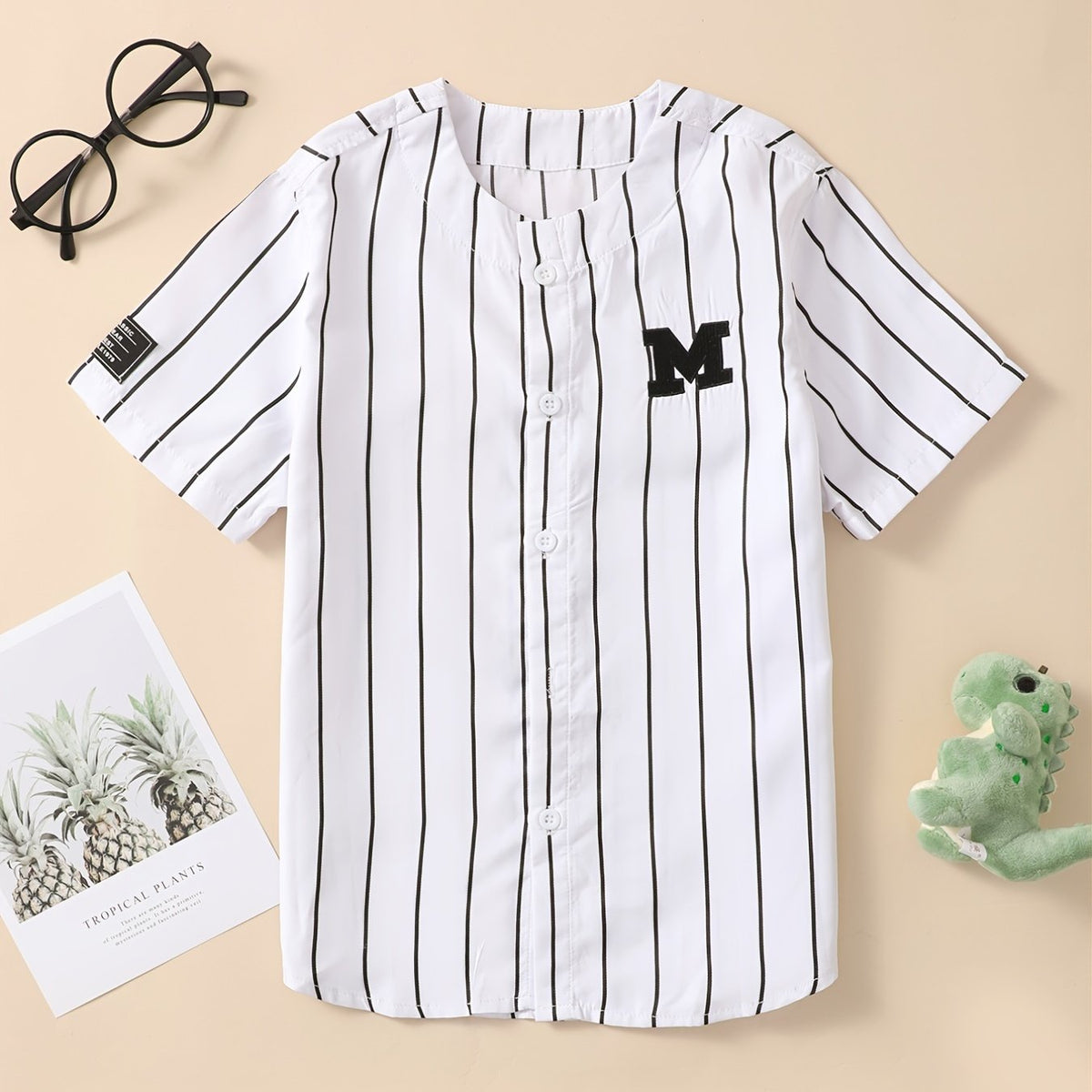 Boys Casual Striped M Embroidered Baseball Shirt Summer Top