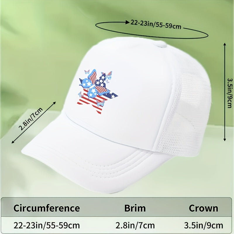 Butterfly Star Pattern Trucker Hat Flag Print Mesh Breathable Baseball Cap