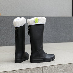 Women's Platform Fleece Liner Rain Boots Slip on Round Toe Waterproof High Boots