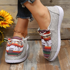Geometric Print Canvas Low Top Lace Up Flat Casual Shoes