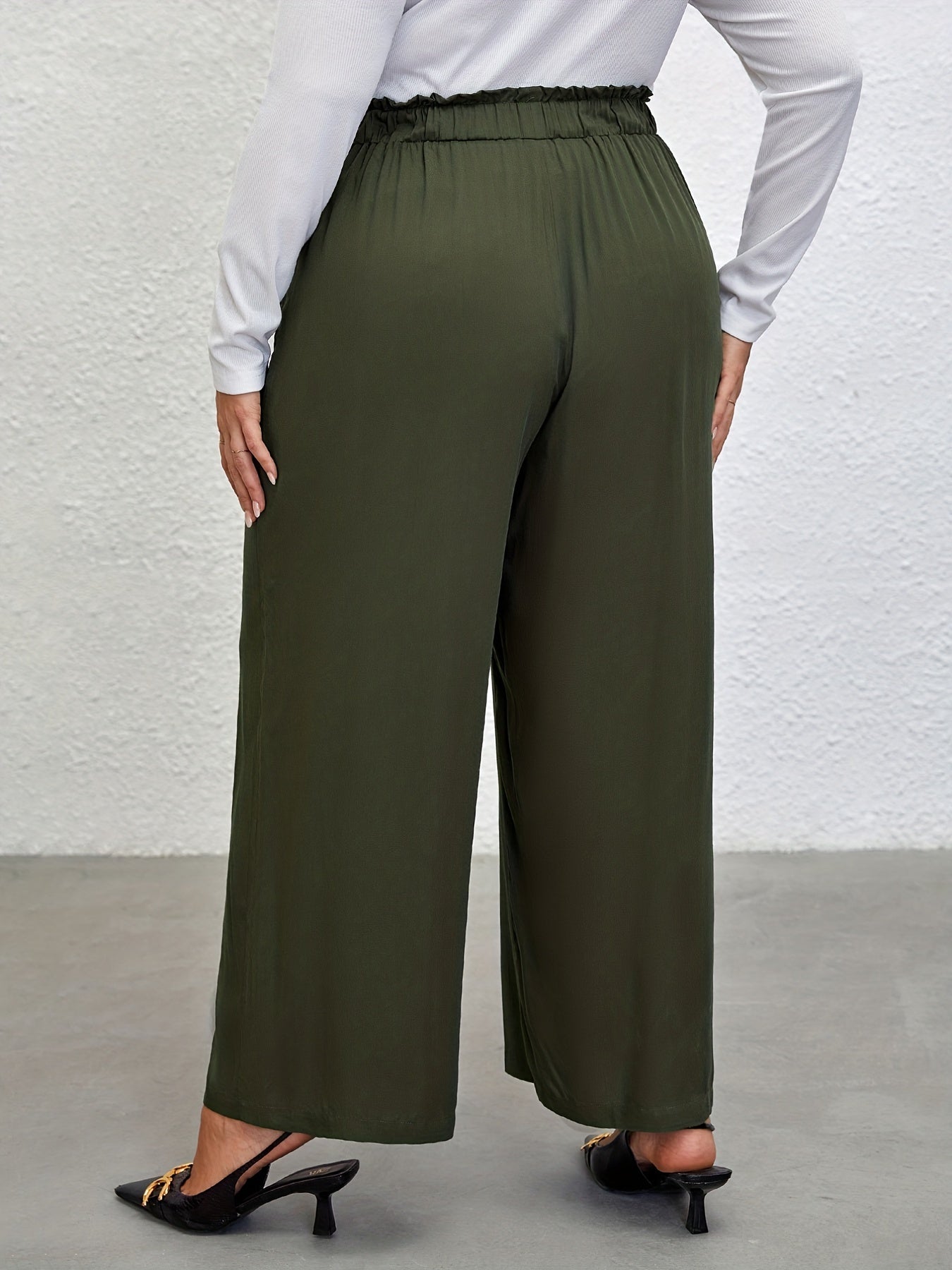  Plain Waist Band Drawstring Wide Leg Pants