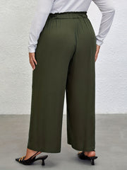  Plain Waist Band Drawstring Wide Leg Pants