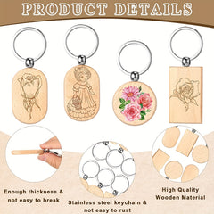 24pcs Wooden Keychain Billets Unprocessed DIY Key Chains with Storage Box