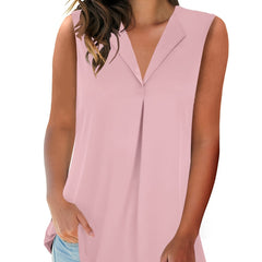 Solid V Neck Sleeveless Tank Top Loose Office Work