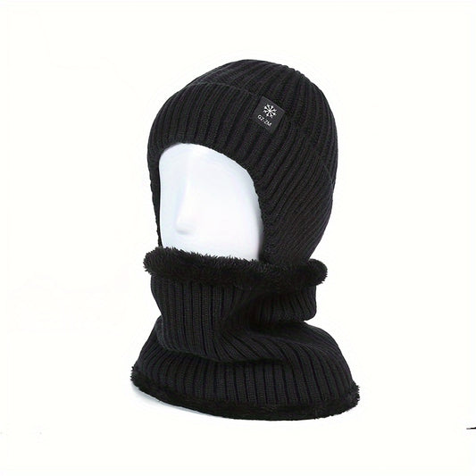 Warm Knitted Beanie Hat & Scarf Set with Ear Protection