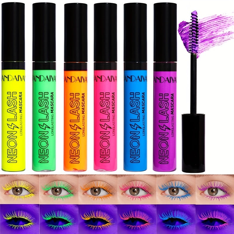 UV Glow 6 Colors Neon Mascara Matte Waterproof Smudge Proof Fluorescent Makeup