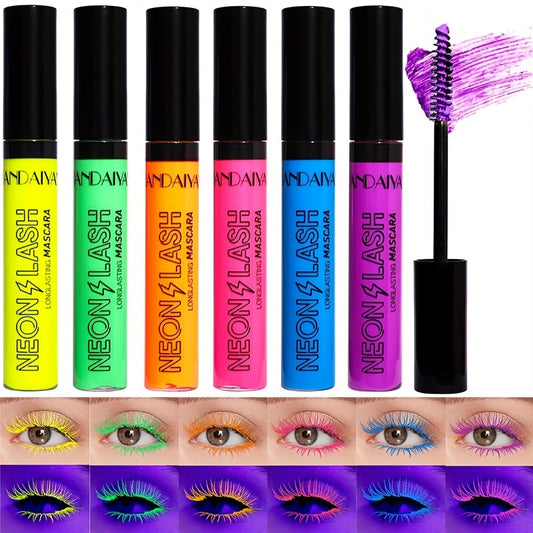 UV Glow 6 Colors Neon Mascara Matte Waterproof Smudge Proof Fluorescent Makeup