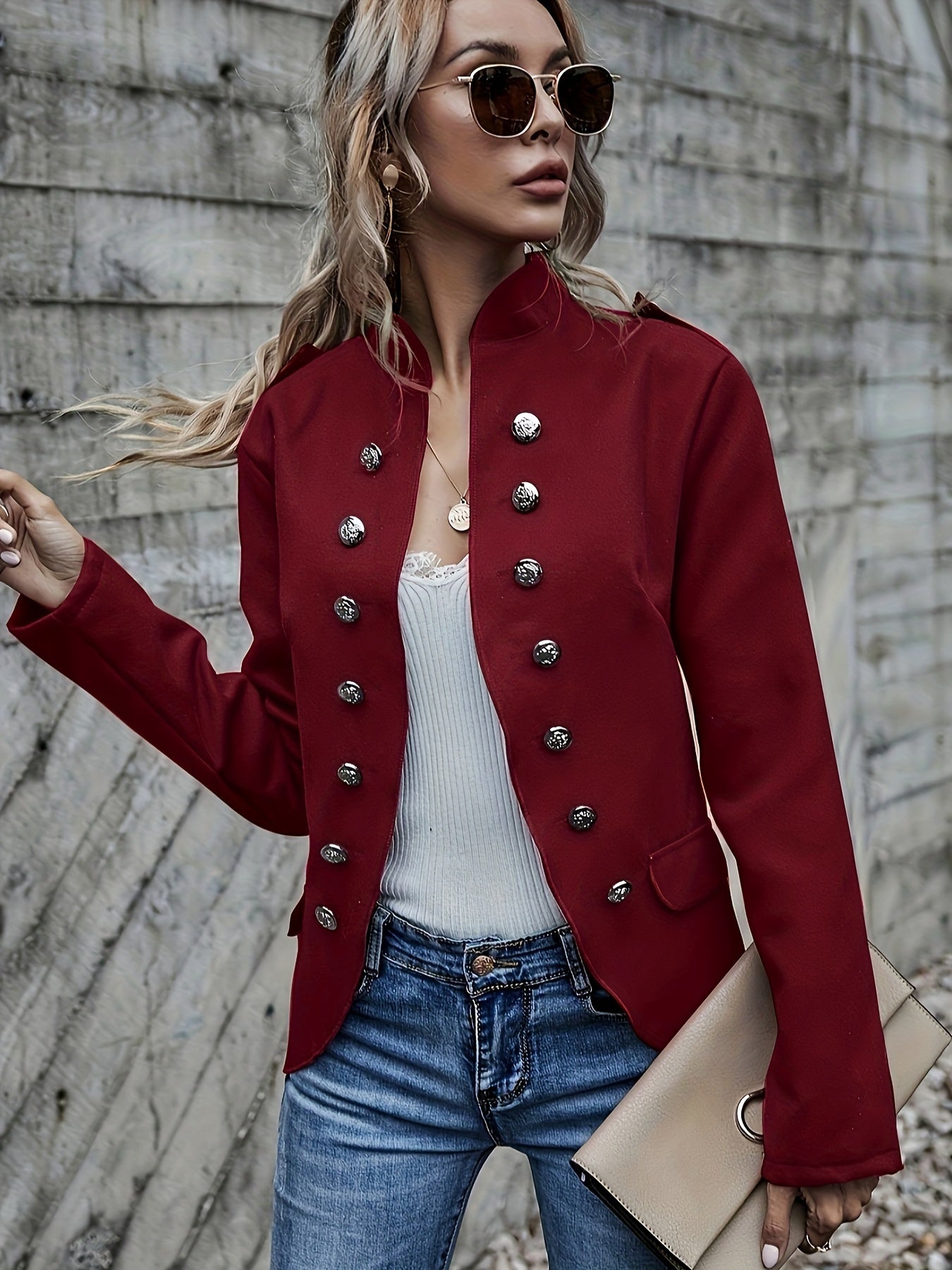 Button Decor Jacket Casual Open Front Outerwear