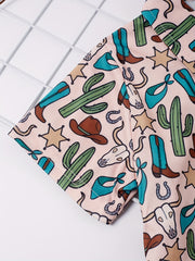 Boys Cactus Bull Head Star Print Shirt Tops Casual For Summer Kids Clothes