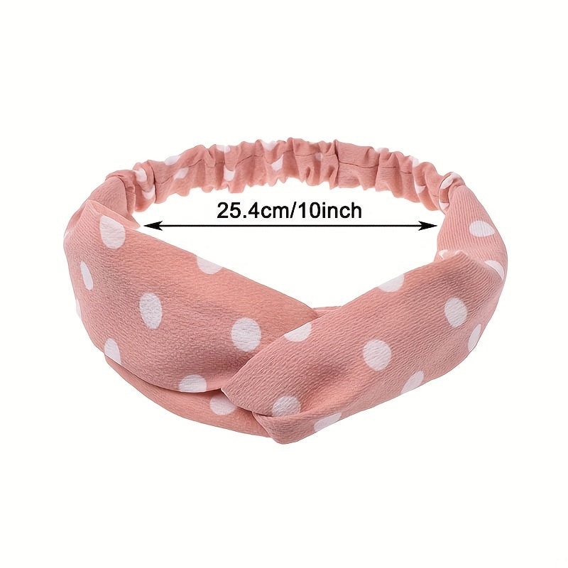 Polka Dotted Twisted Fabric Elastic Headband Soft Hair Band