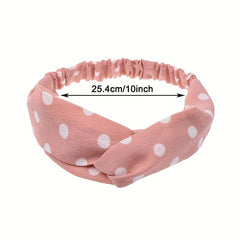 Polka Dotted Twisted Fabric Elastic Headband Soft Hair Band