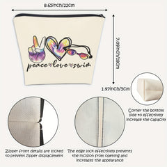 Funny Swimming Gift Peace Love Swim Makeup Bag With Zipper Swimmer Cosmetic Bag