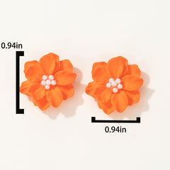 Orange Camellia Flower Stud Earrings For Women Girls 1Pair
