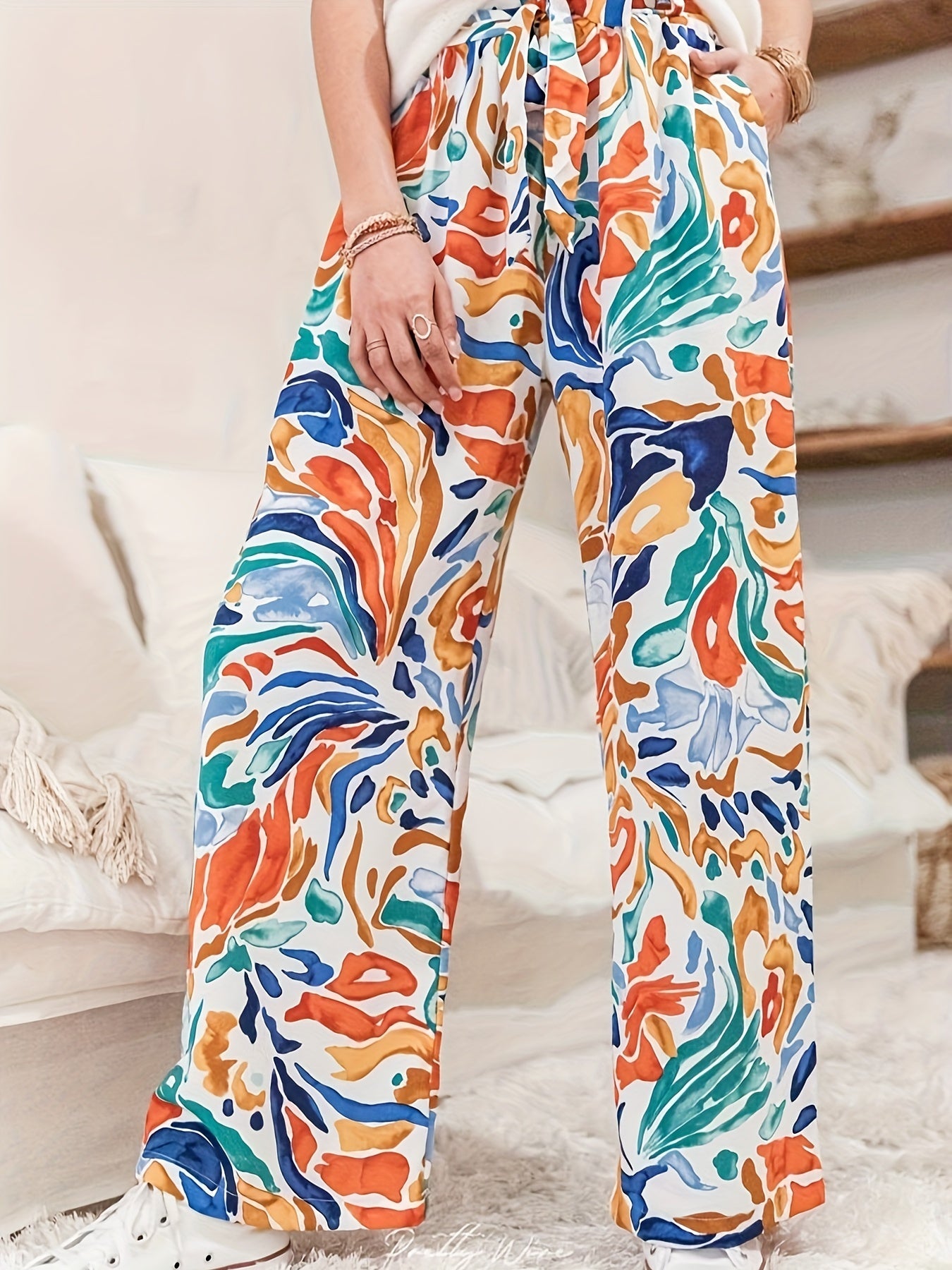 Wide Leg Trousers With Belt & Pockets Plus Size