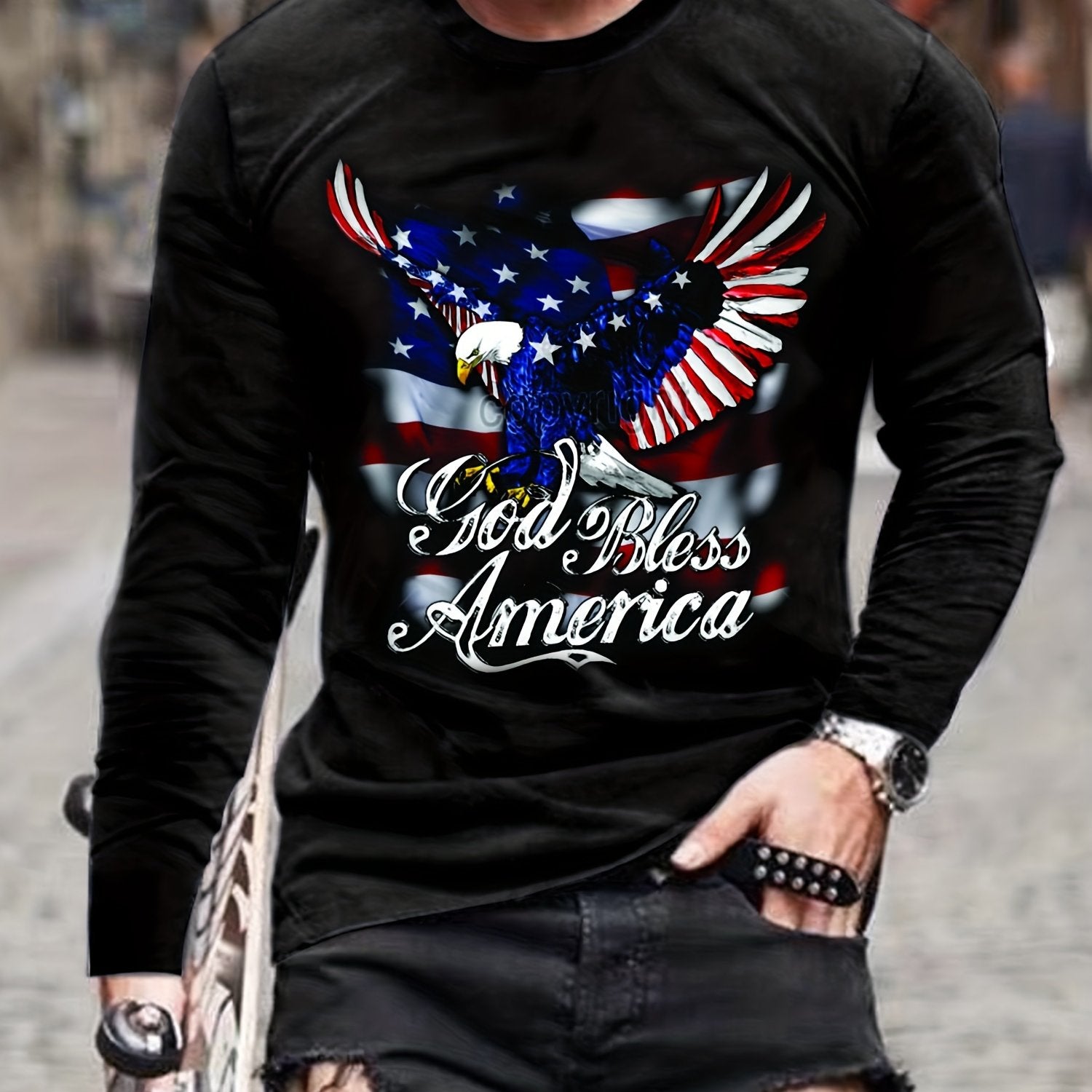 Eagle Print Men's Long Sleeve Novelty T shirt For Autumn