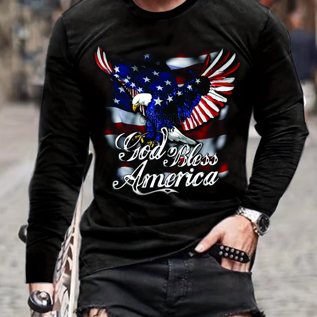 Eagle Print Men's Long Sleeve Novelty T shirt For Autumn