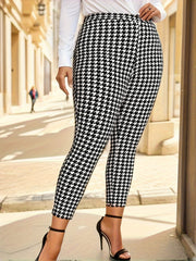  Houndstooth Print High Rise Skinny Trousers