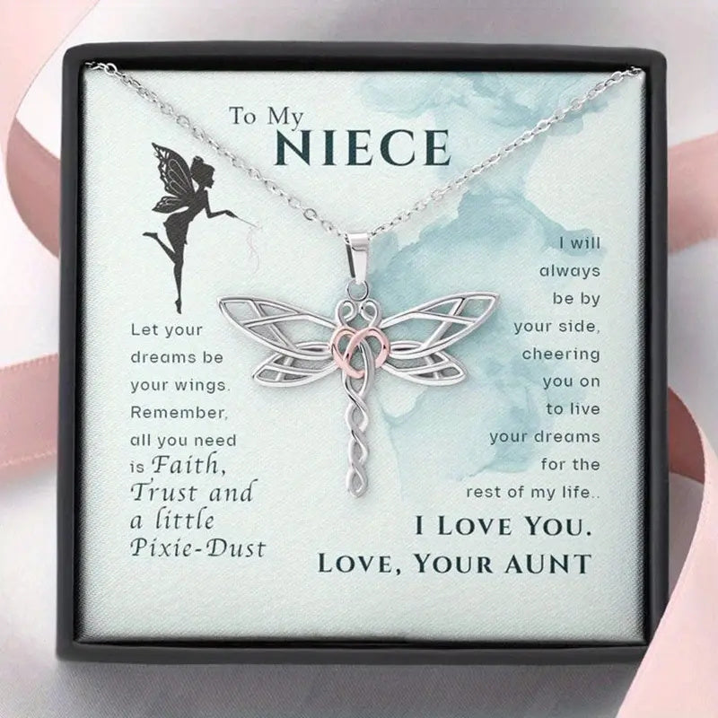 Dragonfly Pendant Necklace for Niece with Message Card