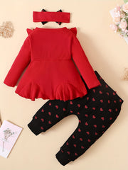 Cute Baby Girl 3-Piece Outfit Set Ruffle Top Leggings Bow Headband