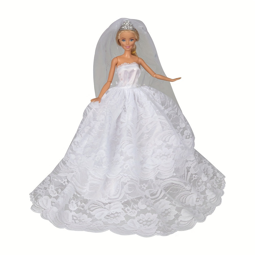 Doll Wedding Dresses w/ Crown Veil for 11.5in Doll
