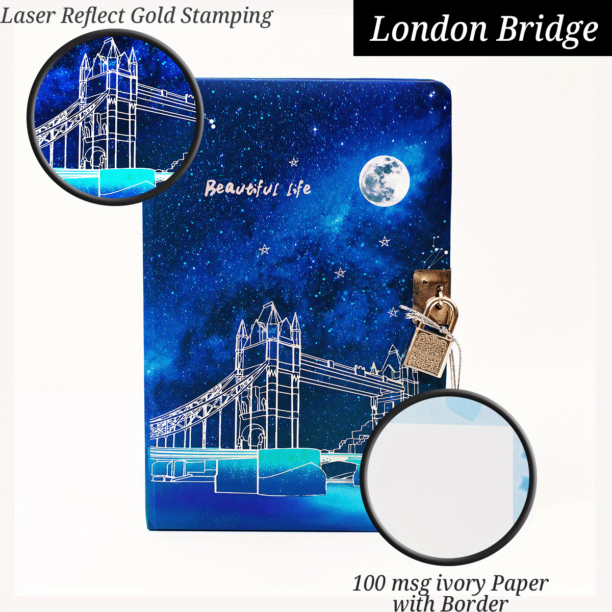 Vintage Lockable Diary London Bridge A5 Blank Journal