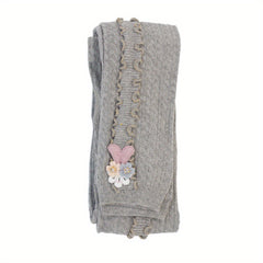 Girls Side Frill Trim Knit Leggings Flower Bunny Footless Tights Pants