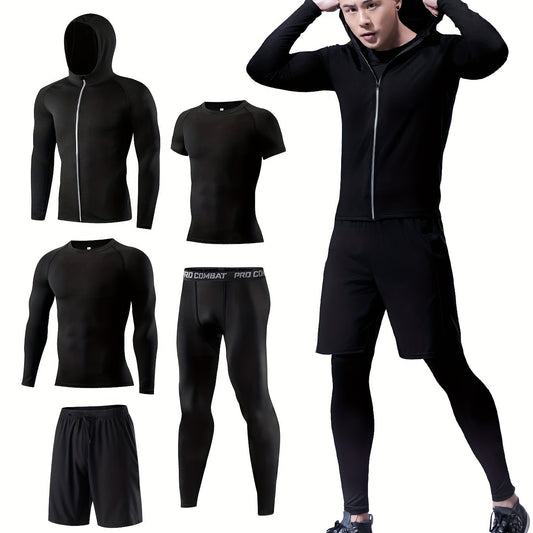 Men's Sports Set: Zip Up Hoodie Jacket & T-shirt & Shorts
