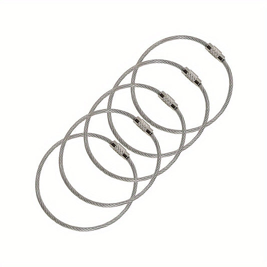 5pcs Stainless Steel Wire Keychain Keyring Luggage Tag Screw Key Chain
