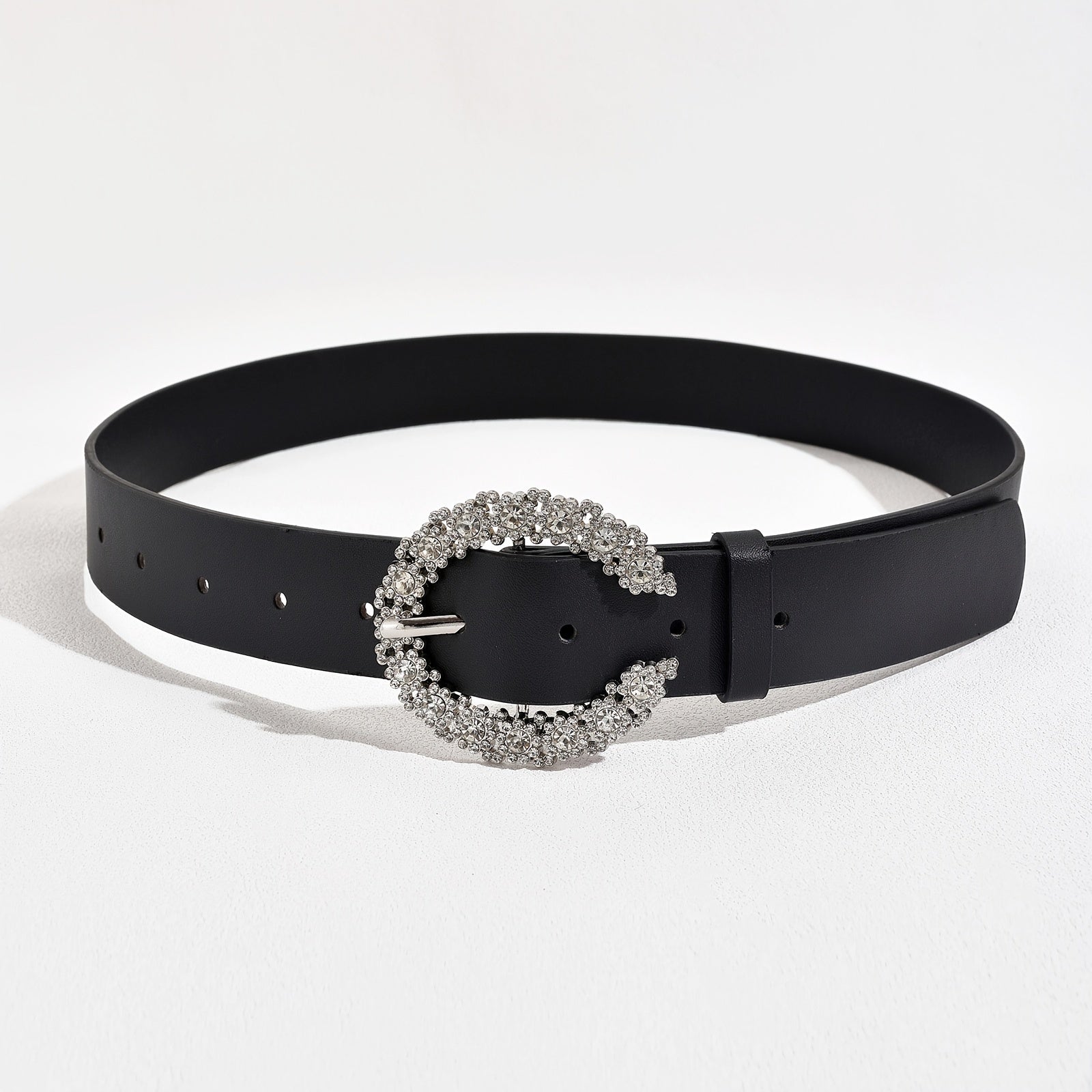 Women's C Rhinestone Buckle PU Belt - Versatile Accessory