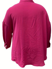  Solid Long Sleeve Button Up Tunic Shirt