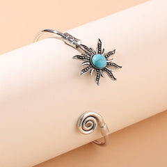 Vintage Sunflower Open Ring Synthetic Gems Boho Style Finger Jewelry