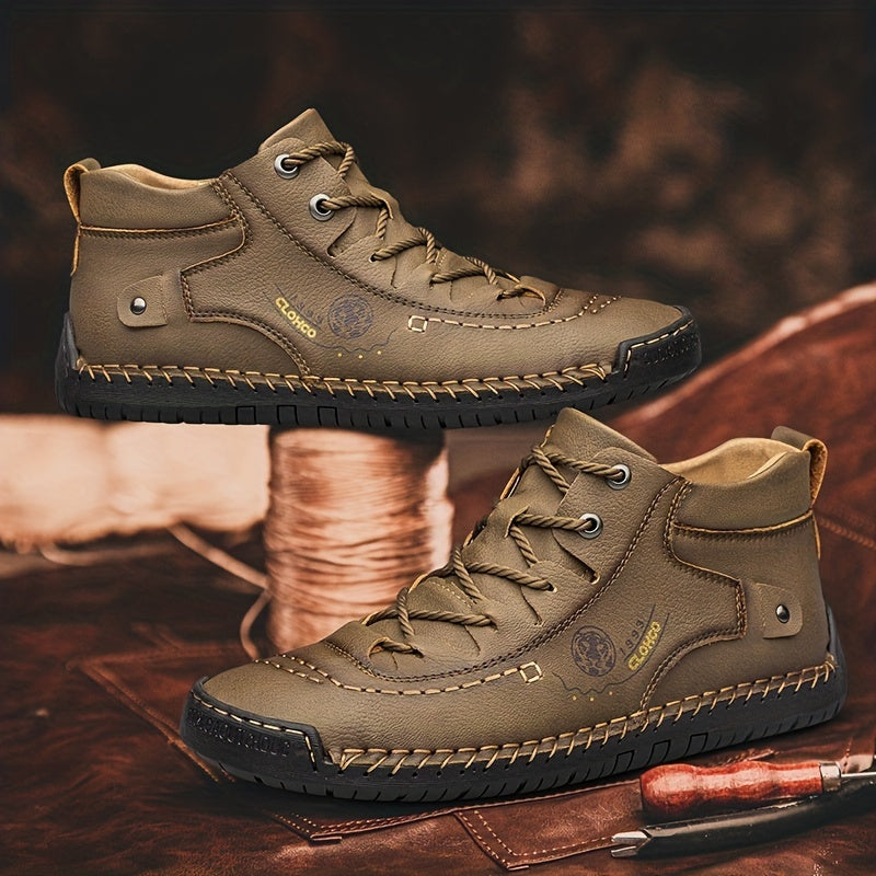 Men's High Top Stitched Boots Casual Walking Shoes