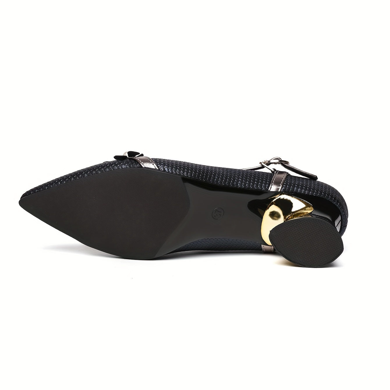 Floral Chunky Heel Pointed Toe Pumps with Buckle Strap