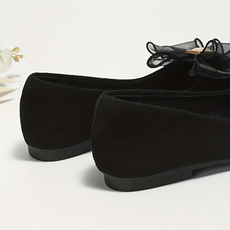 Women's Lace Bow Ballet Flats Pointed Toe Slip On Shoes