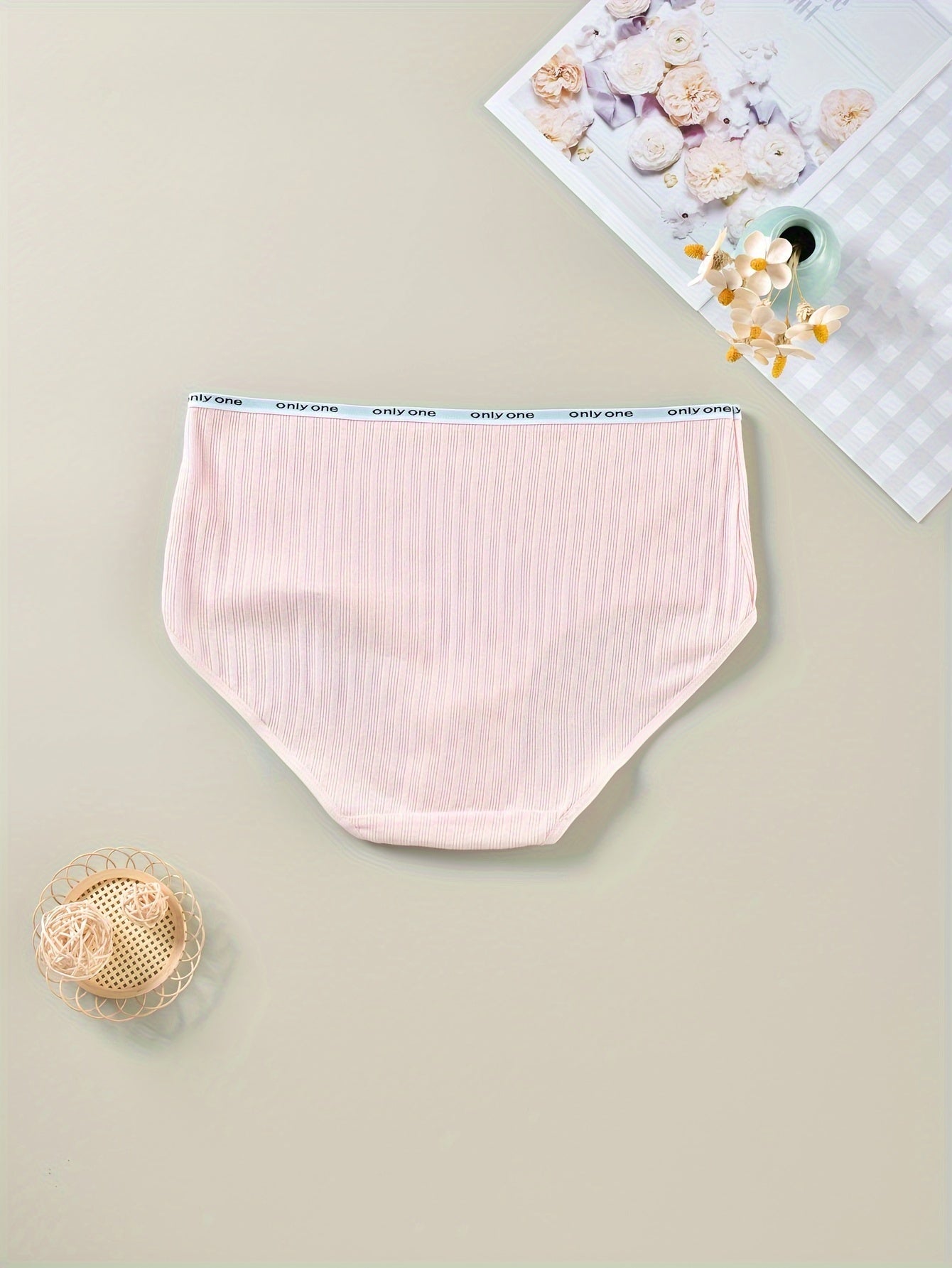 3 Pack Plus Size Panties Set Women's Plus Ribbed Knit High Waisted Briefs