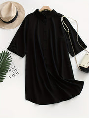  Solid Button Up Shirt Dress