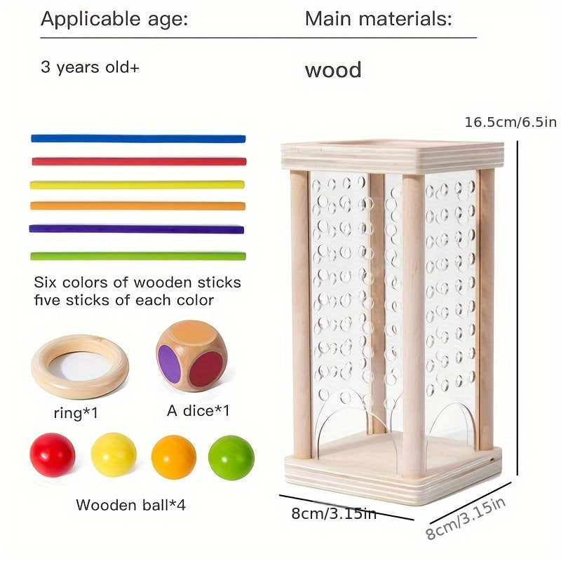 Wood Shape Sorting Dice Game with 12 Multicolor Sticks